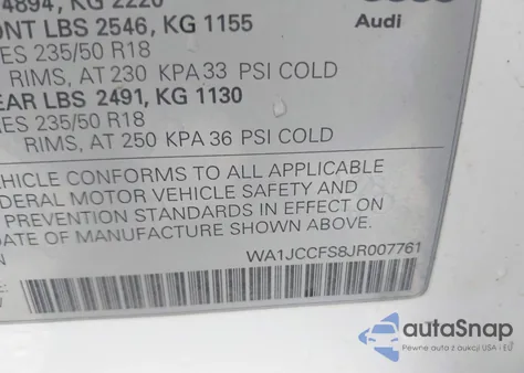 2018 Audi Q3 2.0T Premium/2.0T Sport Premium z USA, uszkodzony, nr VIN WA1JCCFS8JR007761